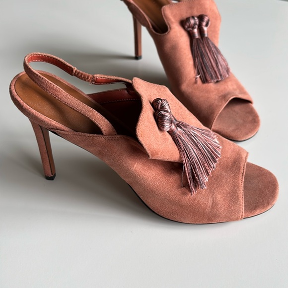 Charles & Keith Suede Leather Tassel Heels - Picture 4 of 16